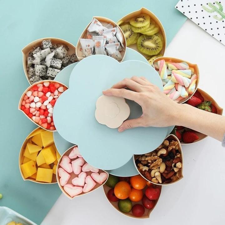 Rotating Fruit Bowl Petal Shape Snack Storage Tray