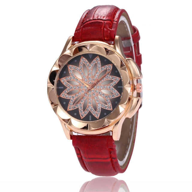 reloj mujer Women's Watches TOP Brand Female Clock Rose Gold Flower Rhinestone montre femme Women Wrist Watch relogio feminino