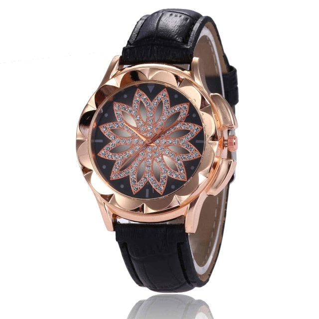 reloj mujer Women's Watches TOP Brand Female Clock Rose Gold Flower Rhinestone montre femme Women Wrist Watch relogio feminino