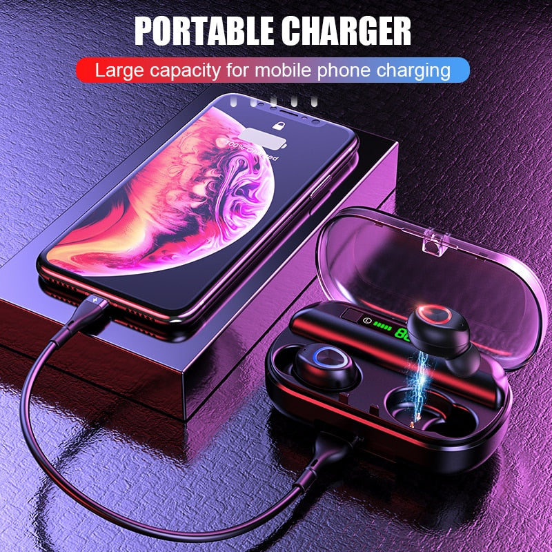 Wireless Bluetooth 5.0 Earphones 8D Stereo Mini Wireless Headphone Waterproof Sport Earbuds Headset Earphone Mic + Charging Case
