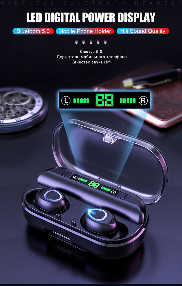 Wireless Bluetooth 5.0 Earphones 8D Stereo Mini Wireless Headphone Waterproof Sport Earbuds Headset Earphone Mic + Charging Case