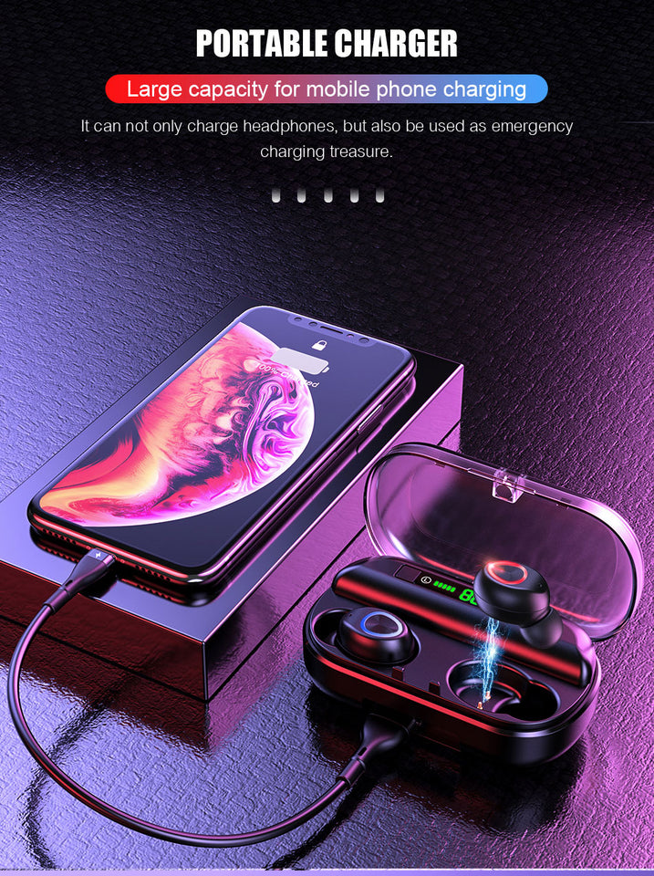 Wireless Bluetooth 5.0 Earphones 8D Stereo Mini Wireless Headphone Waterproof Sport Earbuds Headset Earphone Mic + Charging Case