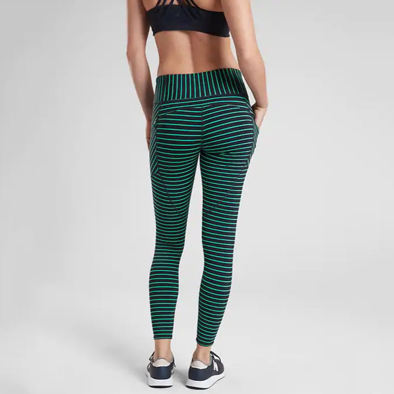 Workout Stripes Printing Leggings With Pockets