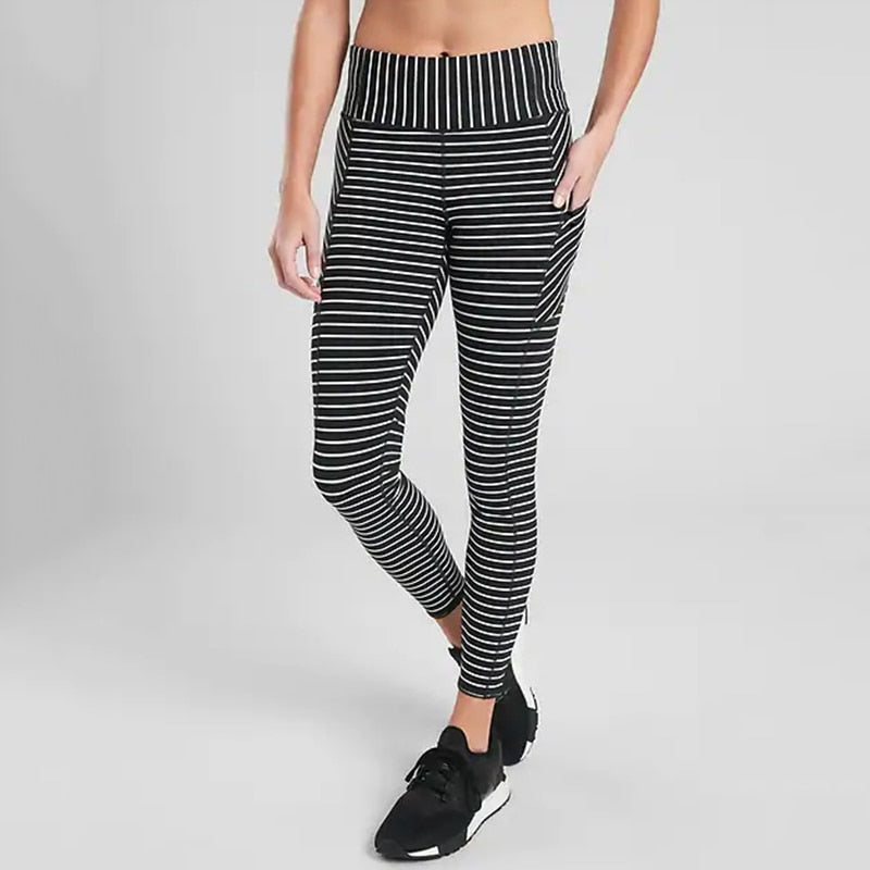 Workout Stripes Printing Leggings With Pockets