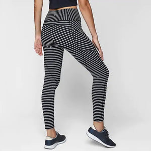 Workout Stripes Printing Leggings With Pockets